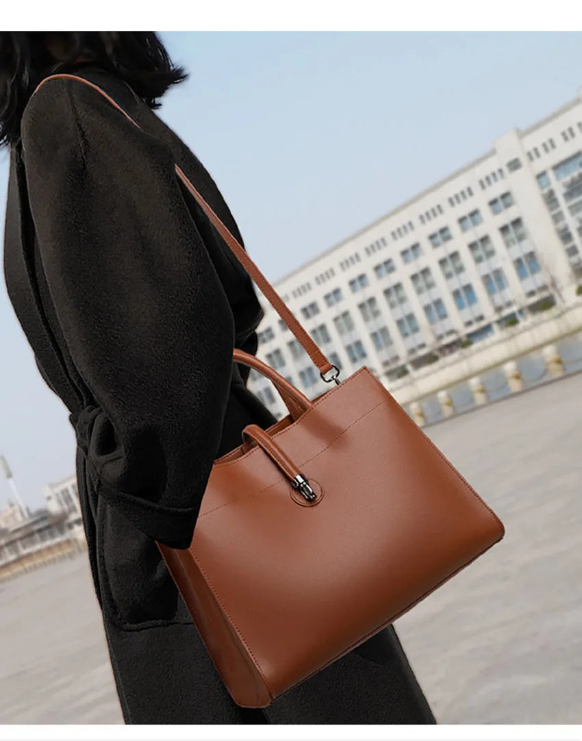 Leather women's bag, light luxury new tote bag, large capacity casual shoulder bag, crossbody bag, luxurious handbag