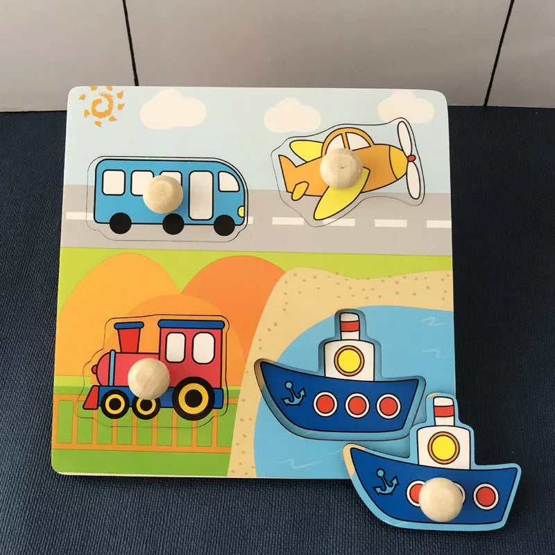 Montessori Puzzle Toys Baby Hand Scratching Board Matching Cartoon Wooden Nail Nesting Board Intelligence Puzzle