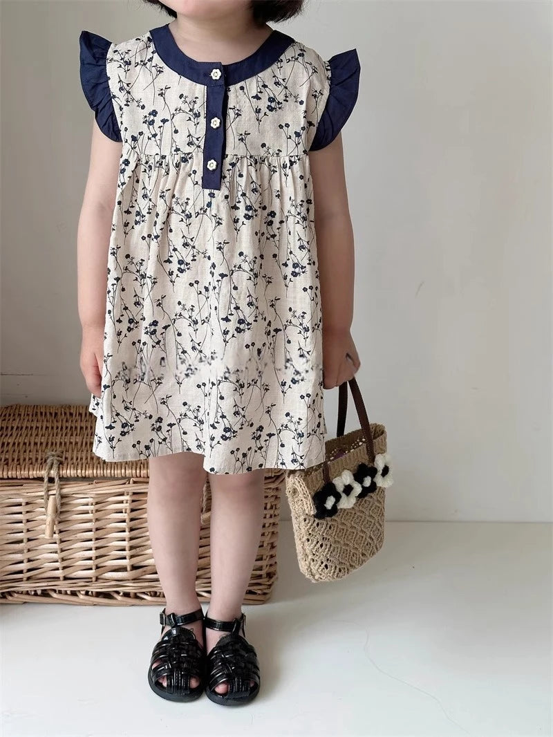 Girls summer floral dress 2024 new summer baby cotton halter dress children sleeveless undershirt skirt 2t 3t 4t 5t 6t 7t