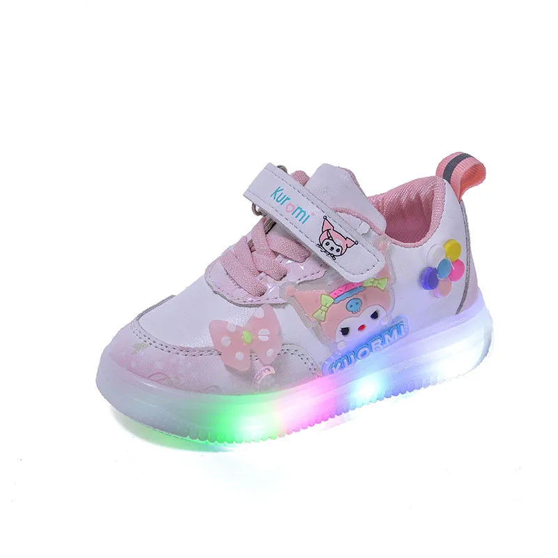 2025 New Autumn Kids Light Up Sneakers Girls Cartoon White Shoes Colorful LED Korean Casual Shoes