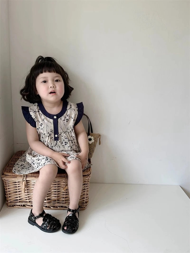 Girls summer floral dress 2024 new summer baby cotton halter dress children sleeveless undershirt skirt 2t 3t 4t 5t 6t 7t