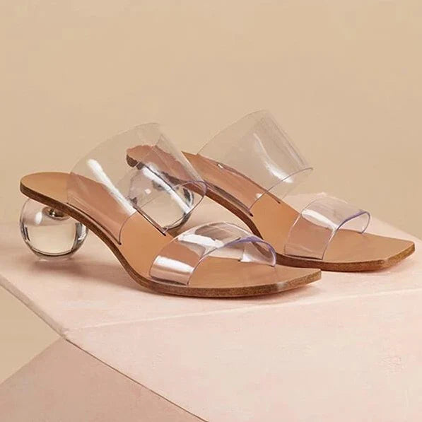 Crystal High Heels Square Toe Cool Slippers Women's European and American Fashion Word with Sandals