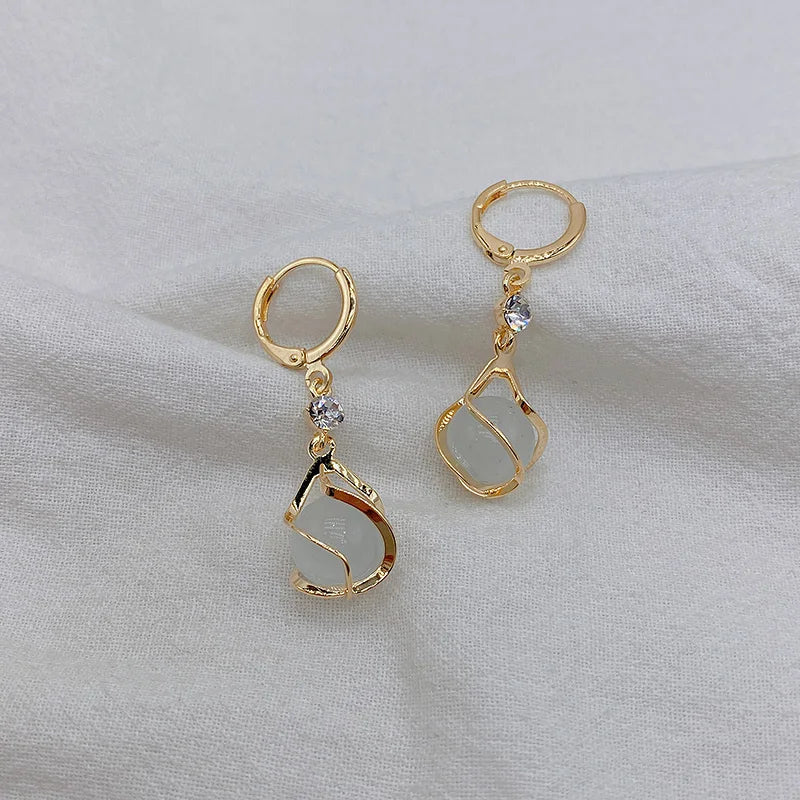 High Quality Crystal Zircon Round Opal Hollow Long Tassel Water Droplets Earrings New Women's Fashion Jewelry Romantic Girl Gift
