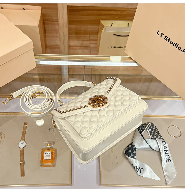 Women's handbag designer Lingge square bag women's 2024 new high-end texture handbag autumn/winter crossbody shoulder bag
