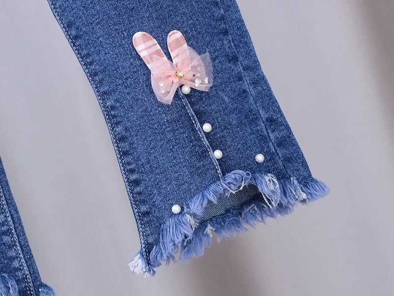 Girls' Jeans 2024 Spring Autumn New Girls Cotton Embroidered Floral Jeans Kids Fashion All-match Casual Trousers Jeans0-5Y