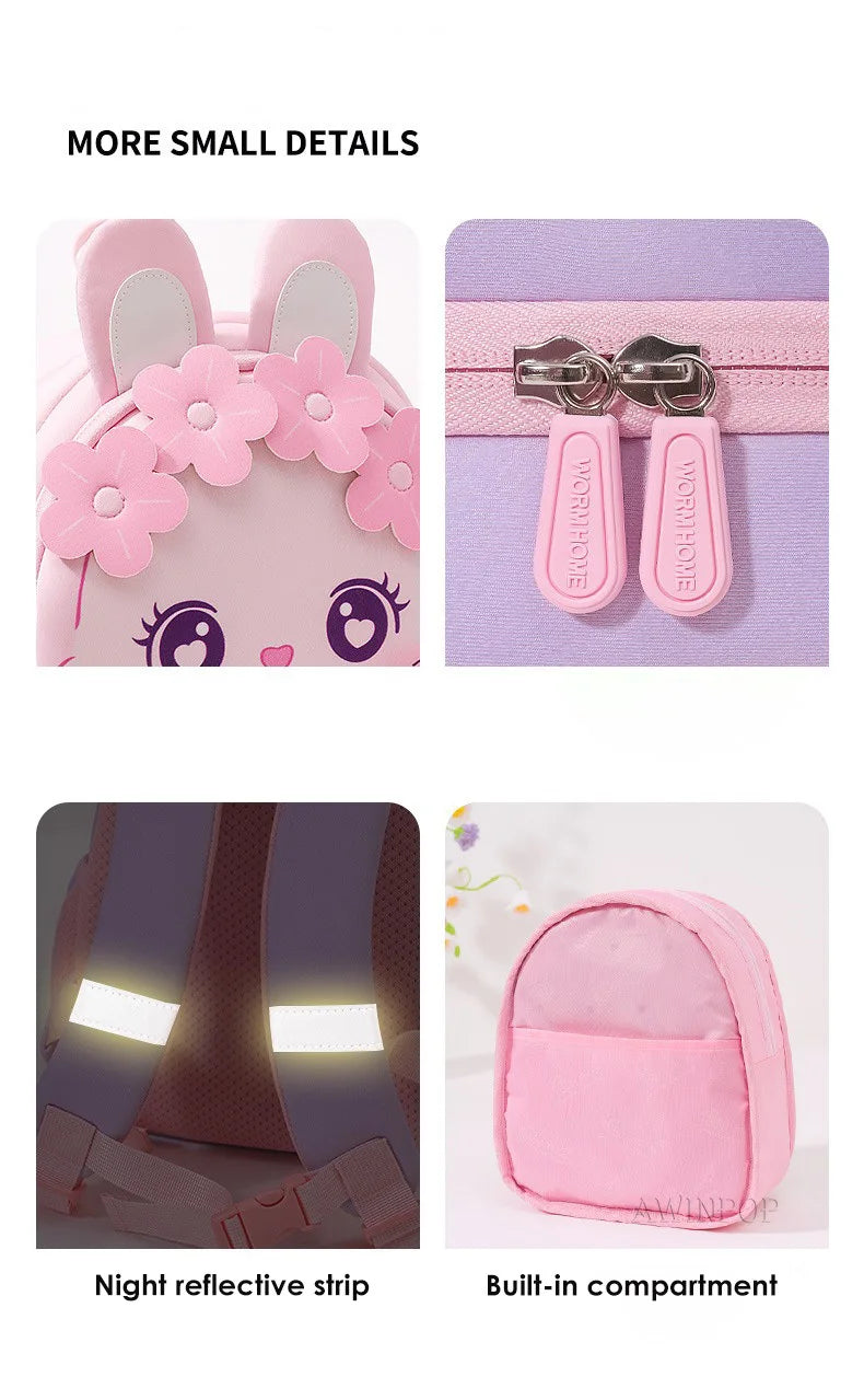 Toddler Backpack for Girls 3-5 Years Old Cartoon Pink Rabbit School Bags Kindergarten Kids Kawaii Bag Mochila Infantil Escolar