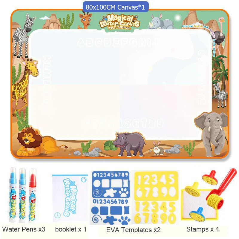 100x80CM Magic Water Drawing Doodle Mat With Reusable Magic Pens Coloring Painting Board Montessori Educational Toys Kids Gifts