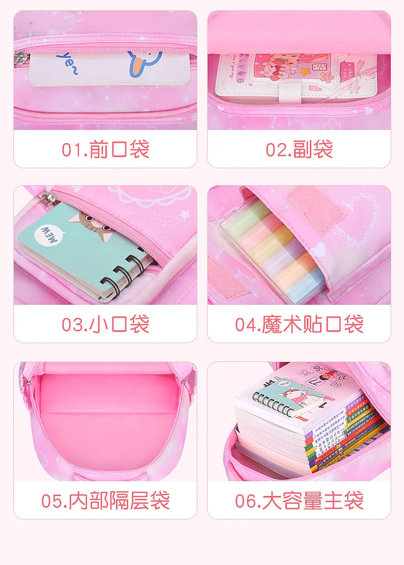 Refrigerator Door Multiple Pockets Light Burden Reduction Elementary School Bag Female Children's Backpack with Pendant