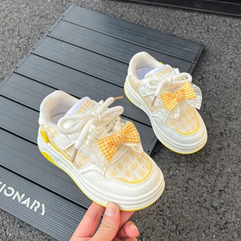 2025 Autumn Girls Casual Shoes Bowknot Sweet Kids Sports Shoes Soft Bottom New Children Running Shoes Non-slip Princess Sneakers