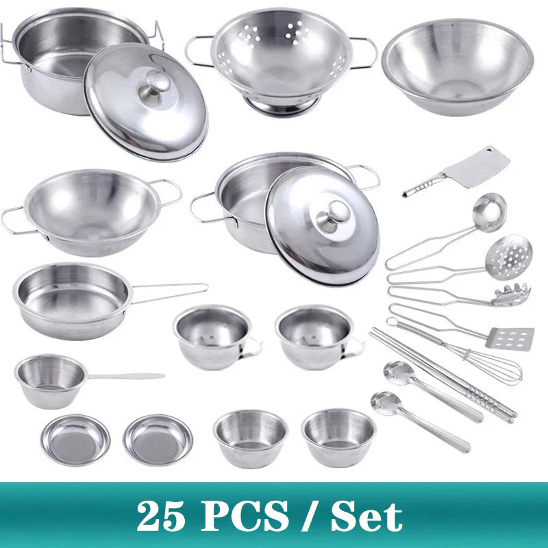 MINI Kitchen Utensils Toys Set For Kids Girl Stainless Steel Can Hold Food Cooking Kitchen Toys Education Pretend Play