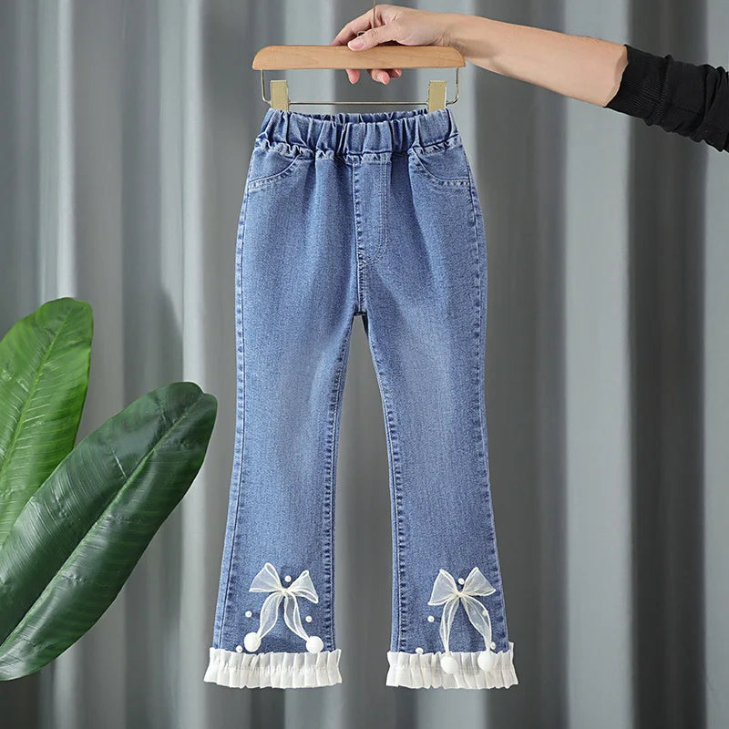 Baby Girls Jeans Children's Clothing Kids Clothes Casual Streetwear Vintage Denim Bell Bottoms Cute Kids Pants Cowboy