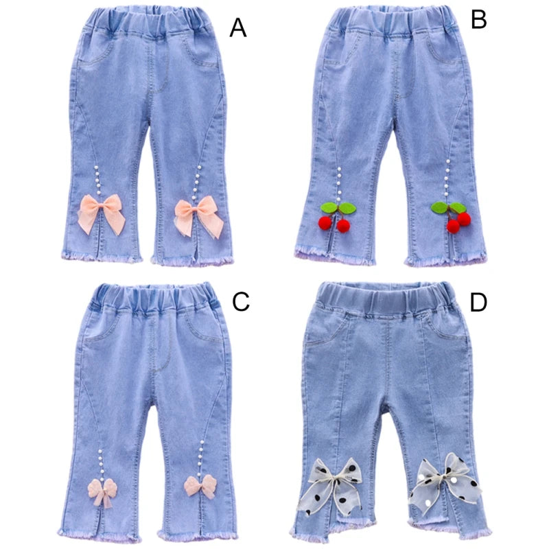 Kids Girls Children Jeans Autumn Spring Cute Bowknot Long Pants Fashion Casual Trousers Baby Girls Denim Pants