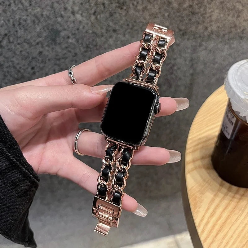 Women Metal Strap for Apple Watch Band 10 9 8 Ultra 46mm 42mm 49mm 7 SE 6 5 41mm 45mm 44/40mm Lady Gold Steel Bracelet Wristband