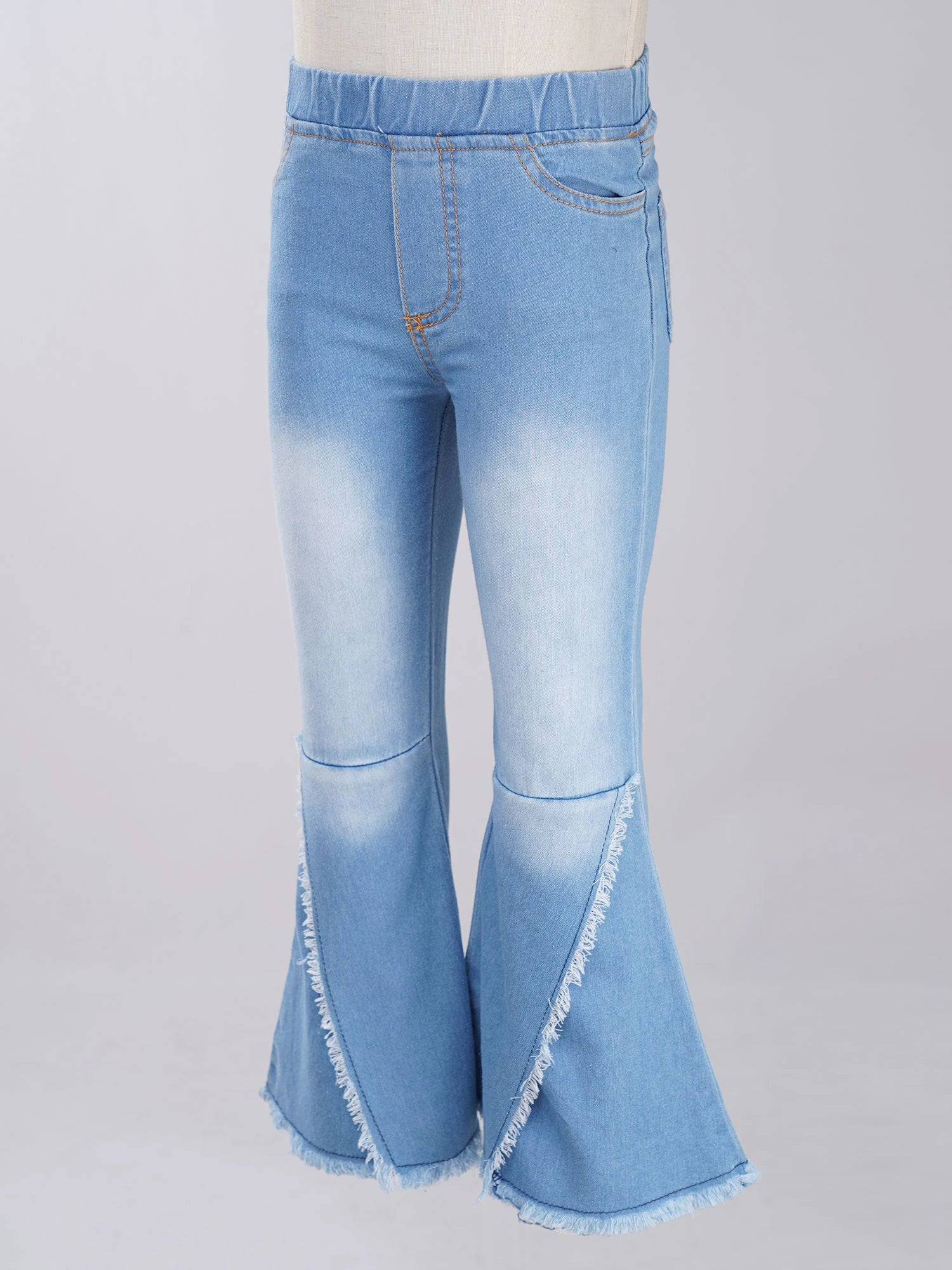 Kids Baby Girls Flare Pants Crisscross Ripped Bell Bottom Hem Denim Wide-leg Pants Children Toddler Cute Jeans Trousers Clothes
