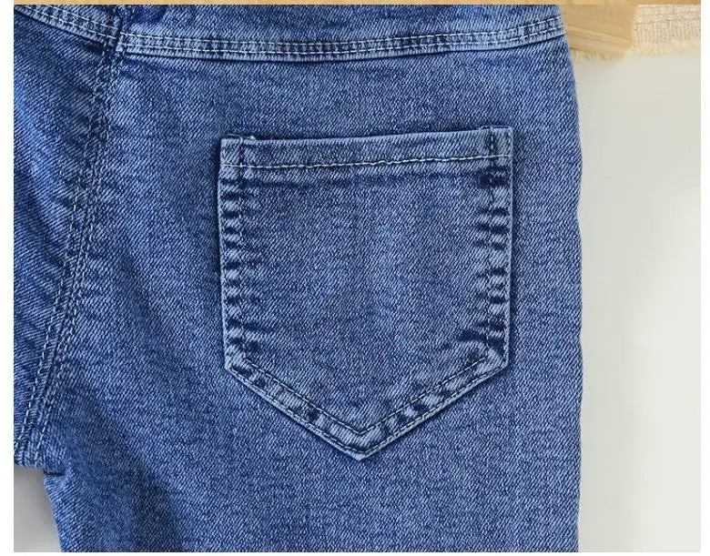 2025 Spring Autumn Korean version children's embroidery elastic soft simple men's and women's fashion denim pants 0-5Y