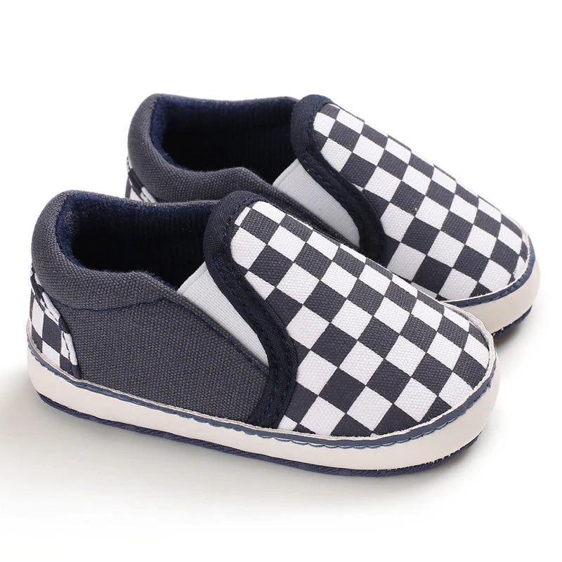 Fashion Spring and Autumn 0-1 Year Old Baby Shoes Boys and Girls Checkered Print Canvas soft sole newborn's first step in learni