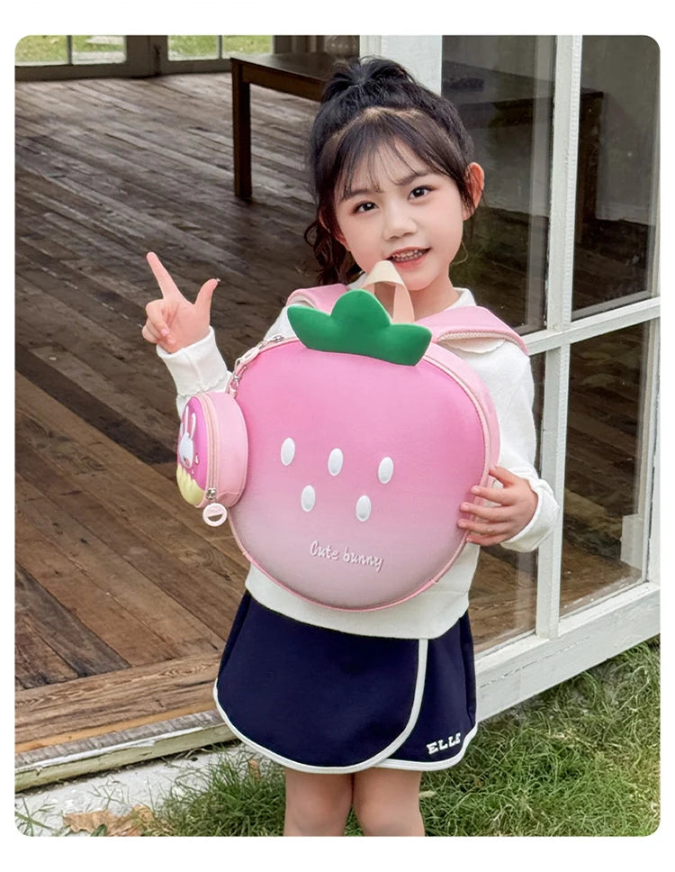 Cartoon Children Backpack 3D Strawberry Cute Toddler School Bags Fashionable New Outdoor Kids Eggshell Bag Accessories