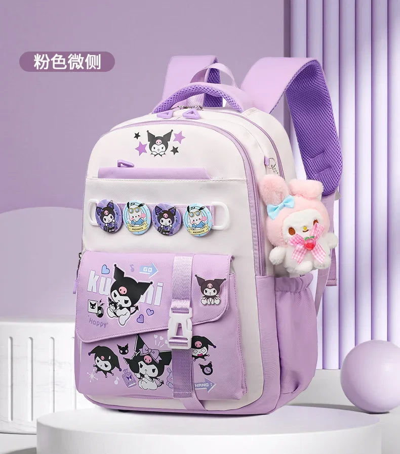 Cinnamoroll Backpack Badges Plush Pendant Casual Cute Cartoon Shoulder Bag Adjustable Shoulder Strap Ultralight Gear