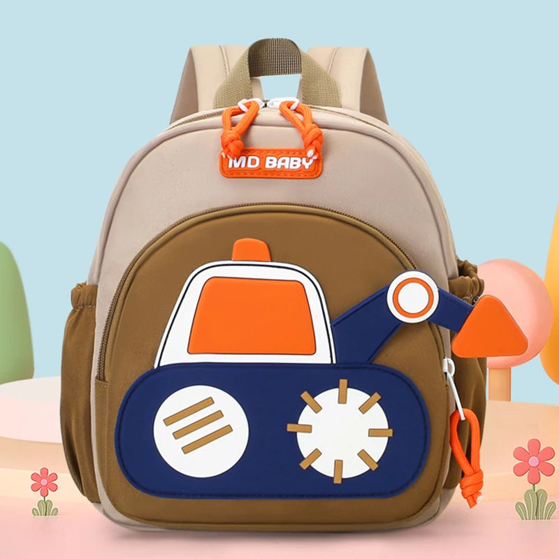 Kindergarten Bapa Boys School Bag 3 Years Old Car Digger Cartoon Character Dual oulder Straps Lightweight Waterproof