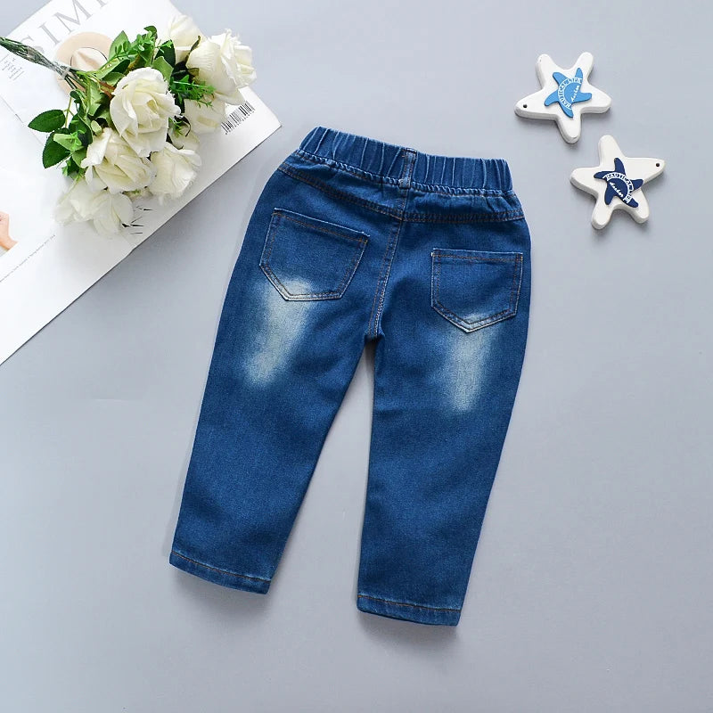 Children's Jeans Children's Clothing Autumn New Style Girls' Versatile Straight Tube Hole Casual Korean Style Boys' Pants
