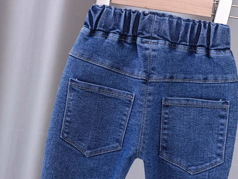 Children's Jeans 2024 New Spring and Autumn Girls Cartoon Elastic Horn Jeans Baby Fashion Pants 0-5 Years Old