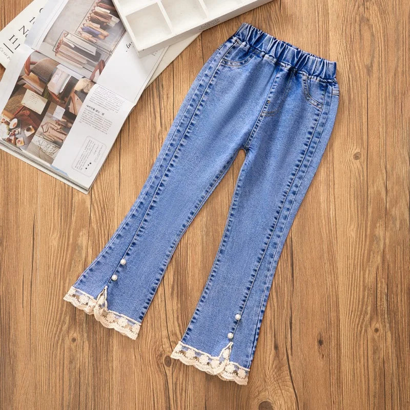 Baby Girls Jeans Children's Clothing Kids Clothes Casual Streetwear Vintage Denim Bell Bottoms Cute Kids Pants Cowboy