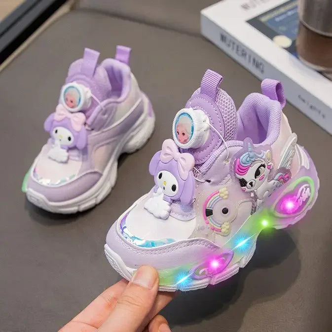 Sanrio Melody Casual Shoes Baby Girls Children's Led Light Sneakers Kawaii Cartoon Spring New Nonslip Sports Shoes Luminous Shoe