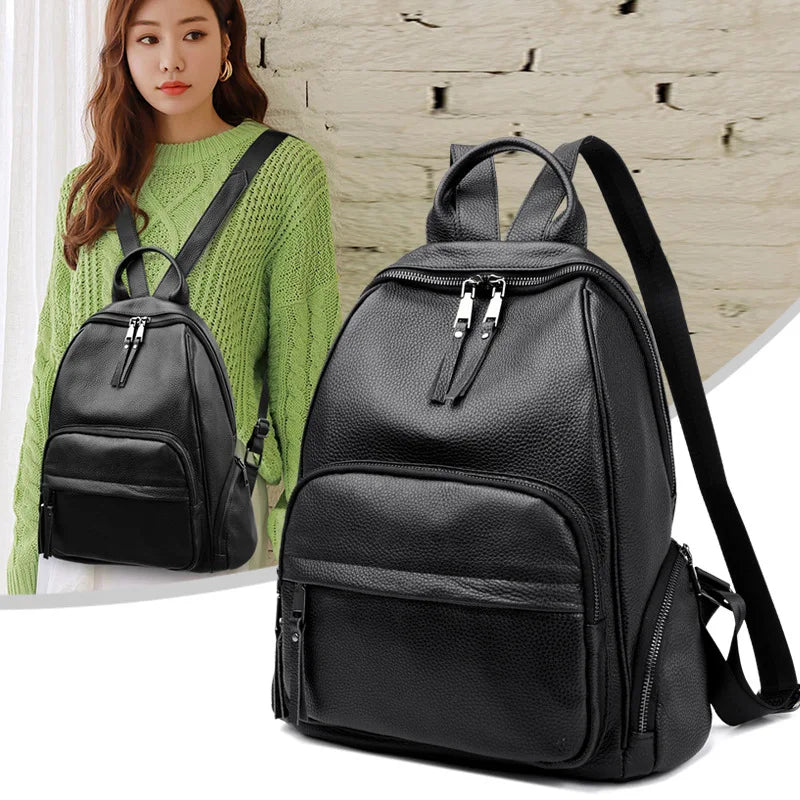 Genuine Leather Women's backpack New Fashion Trendy Soft cowhide backpack for lady large capacity travel commuting backpack