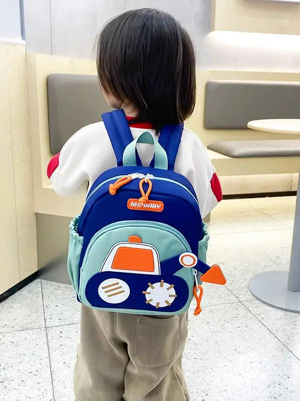 Kindergarten Bapa Boys School Bag 3 Years Old Car Digger Cartoon Character Dual oulder Straps Lightweight Waterproof