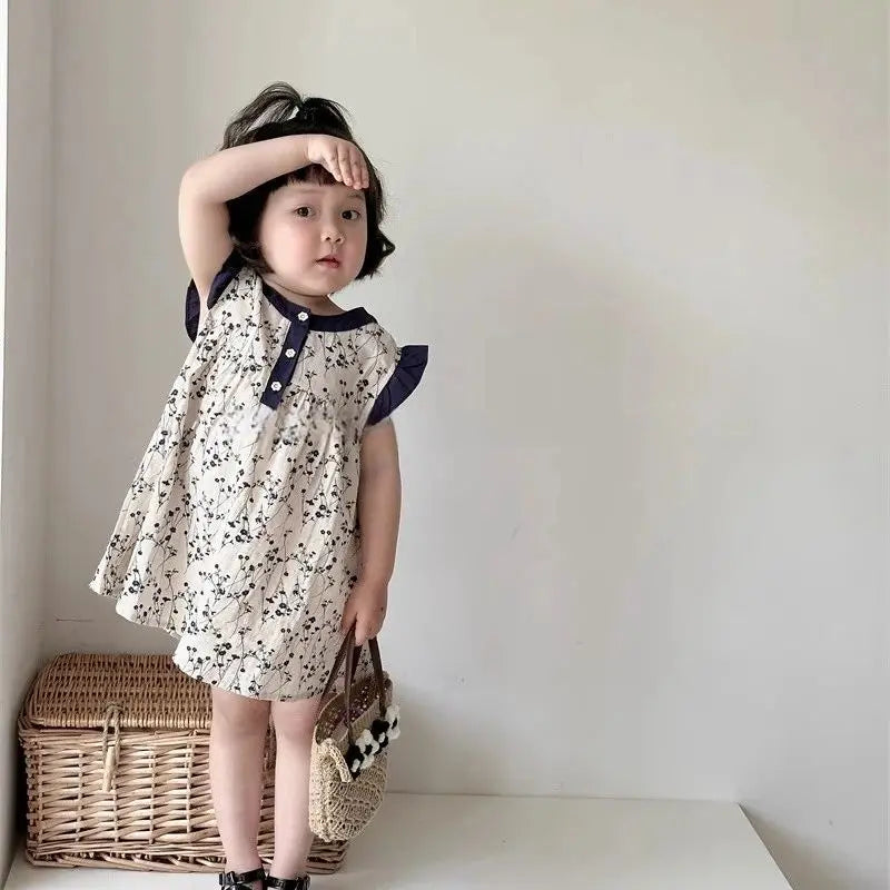 Girls summer floral dress 2024 new summer baby cotton halter dress children sleeveless undershirt skirt 2t 3t 4t 5t 6t 7t