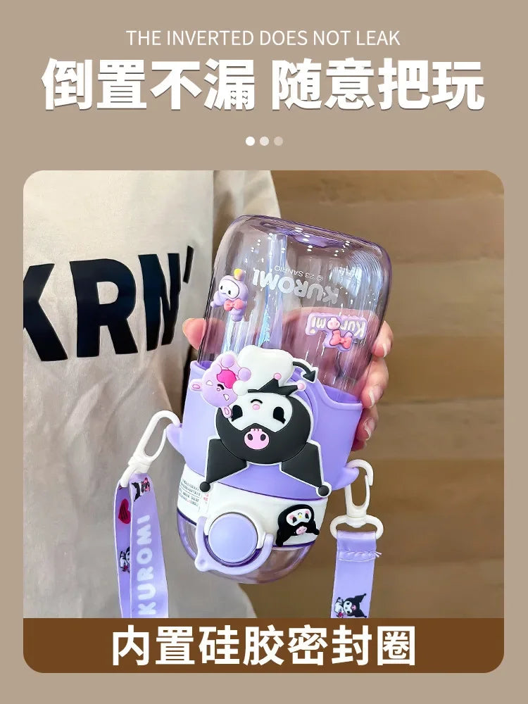 690ml Sanrio Large Capacity Water Bottle Cinnamoroll Kuromi My Melody Portable Straw Water Cup for Outdoor Sports Fitness