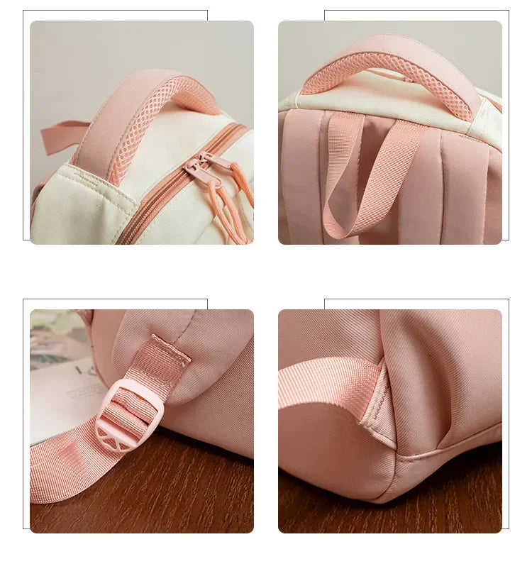 New cute rabbit children school backpack Fashionable splicing color contrast fresh lady knapsack kids schoolbags bring a doll