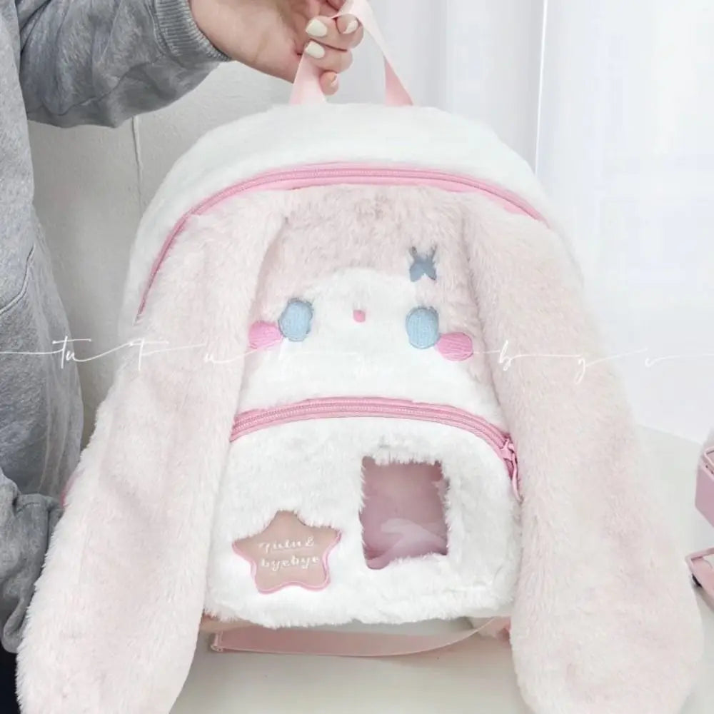 Cute Cat Women Backpack Plush Fluffy Kawaii Small Cartoon Idol Photocard Pouch Itabag Students Lolita Jk Daily Female Bag