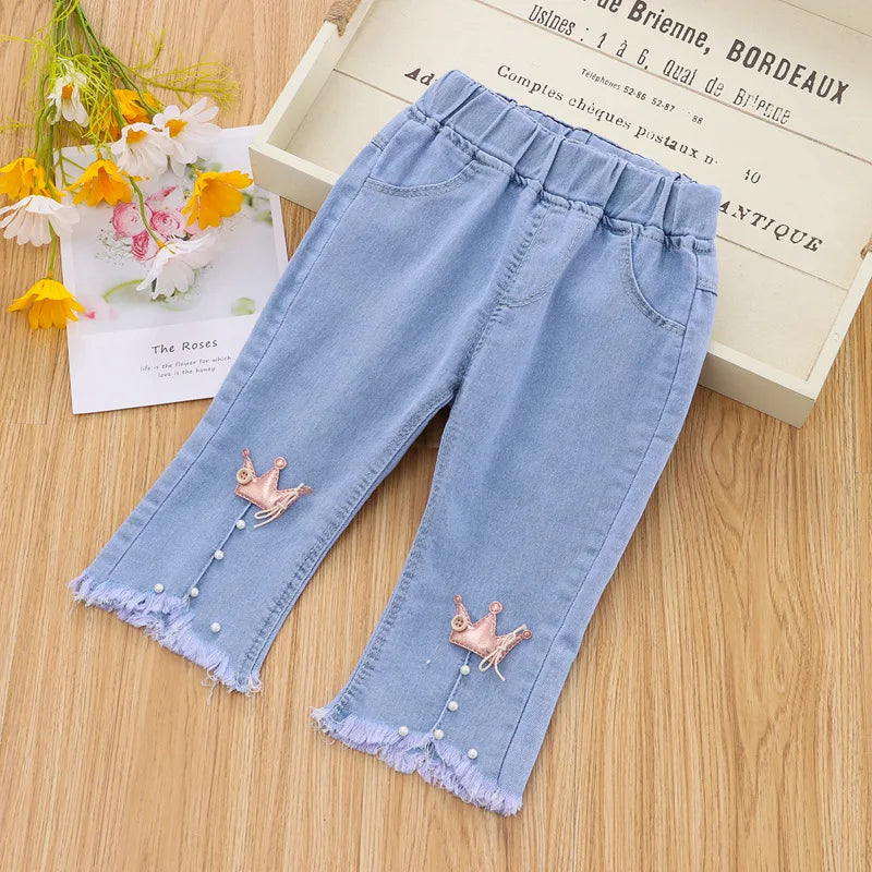 Spring Autumn New Children's Elastic Slit Flared Pants Baby Girls' Casual All Match Jeans Children Outer Wear Fashion Trousers