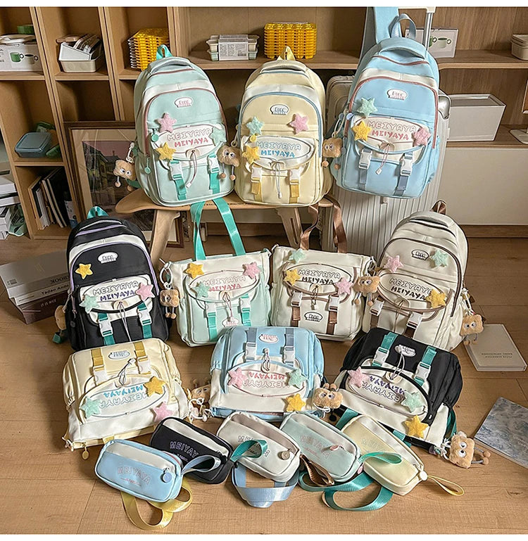 School Bags For Girls Japanese Style Kawaii For Large New Nylon Shoulder Bag Backpack School Set For Kinder Girl Kids Schoolbags