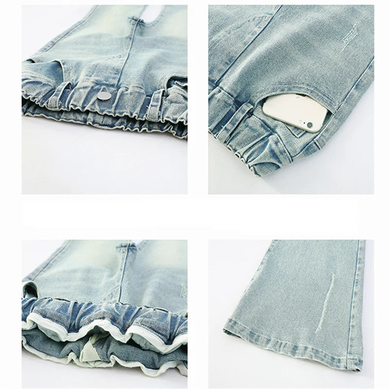 Children Boot Cut Jeans Trousers For Girl Fashion Design Denim Flared Pants for 5 7 8 9 10 11 12 13 14Years Kids Slim Cool Jeans