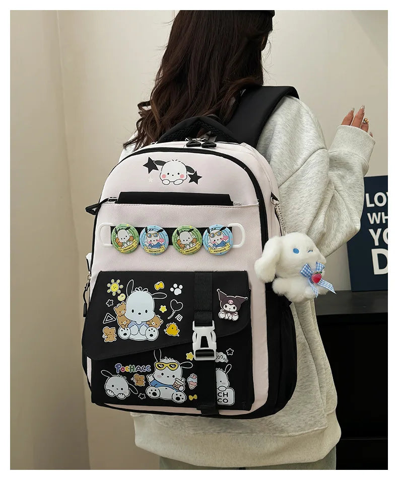 Cinnamoroll Backpack Badges Plush Pendant Casual Cute Cartoon Shoulder Bag Adjustable Shoulder Strap Ultralight Gear