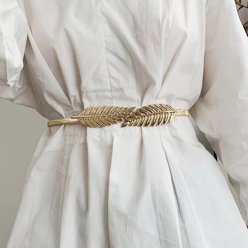 Women Elastic Leaf Waist Belt Waistband For Dress Skirts Jeans Pant Body Chain Belt