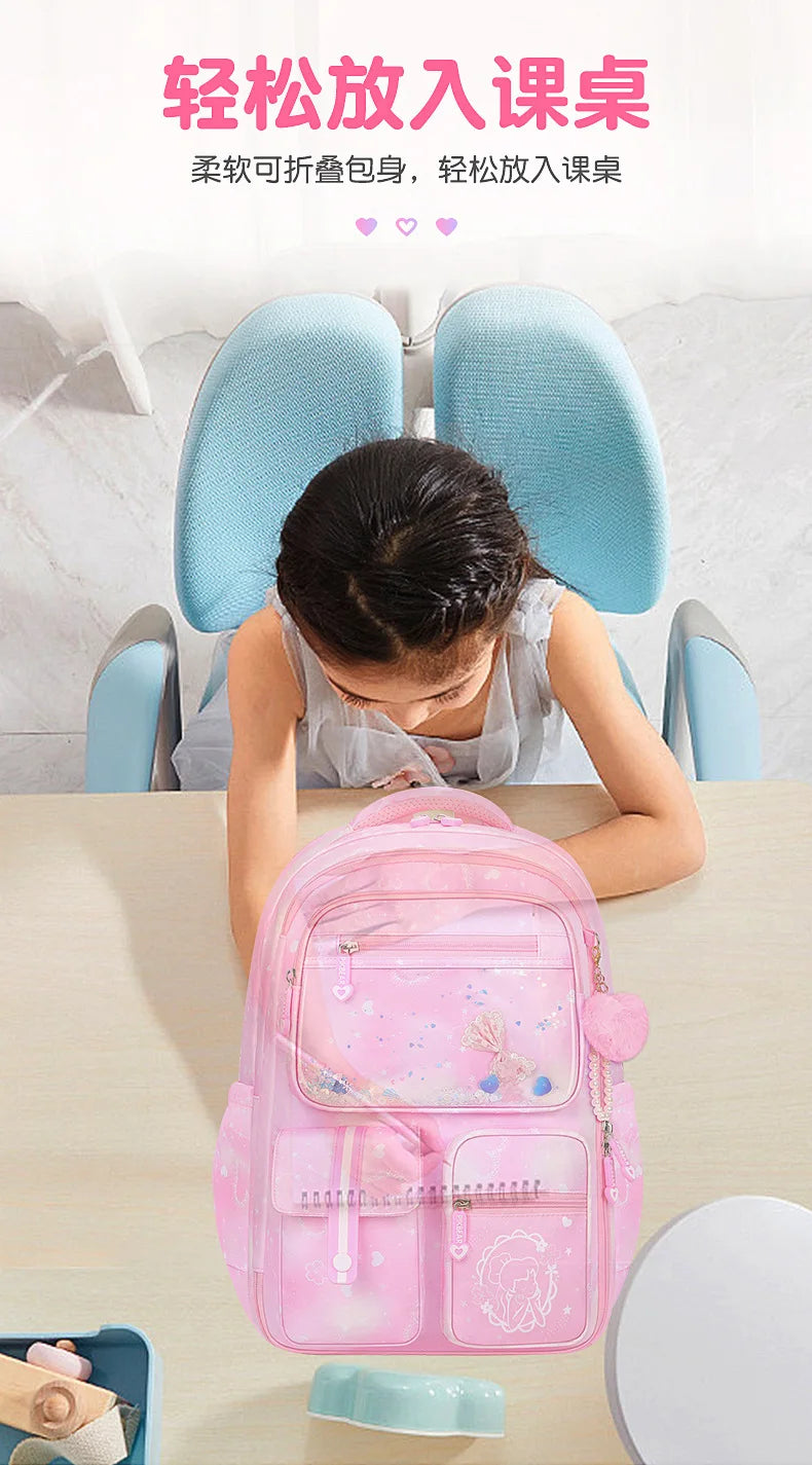Refrigerator Door Multiple Pockets Light Burden Reduction Elementary School Bag Female Children's Backpack with Pendant