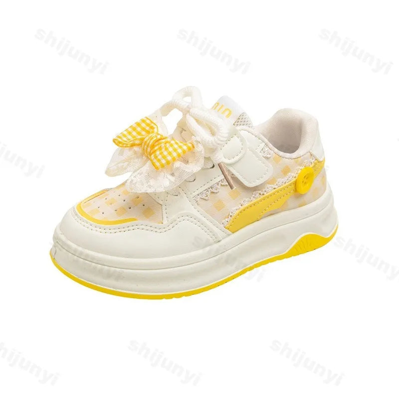 2025 Autumn Girls Casual Shoes Bowknot Sweet Kids Sports Shoes Soft Bottom New Children Running Shoes Non-slip Princess Sneakers