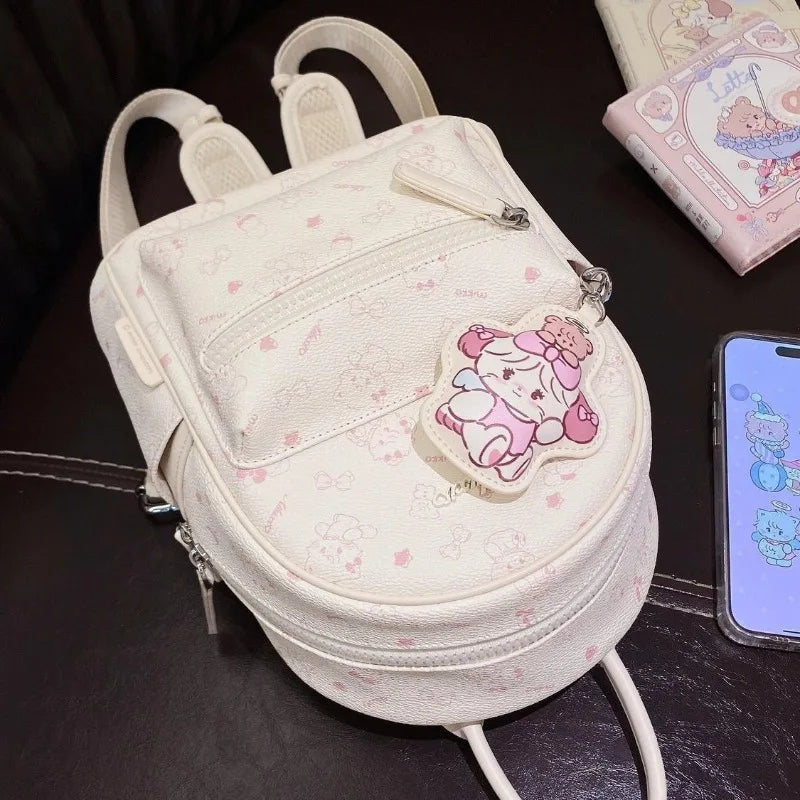 Japanese and Korean PU printed backpack 2025 new small batch original casual minimalist ultra-light travel backpack school bag