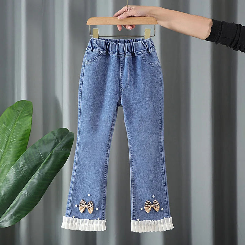 Baby Girls Jeans Children's Clothing Kids Clothes Casual Streetwear Vintage Denim Bell Bottoms Cute Kids Pants Cowboy