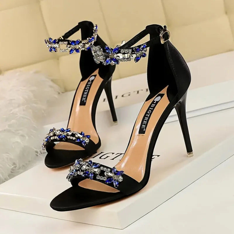 Fashion Designer Women's Shoes Luxury Rhinestone High Heeled Sandals for Woman Summer New Open Toe Casual Shoes Sandalias Mujer