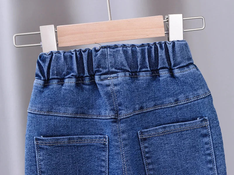 Children's Jeans 2024 New Spring and Autumn Girls Cartoon Elastic Horn Jeans Baby Fashion Pants 0-5 Years Old