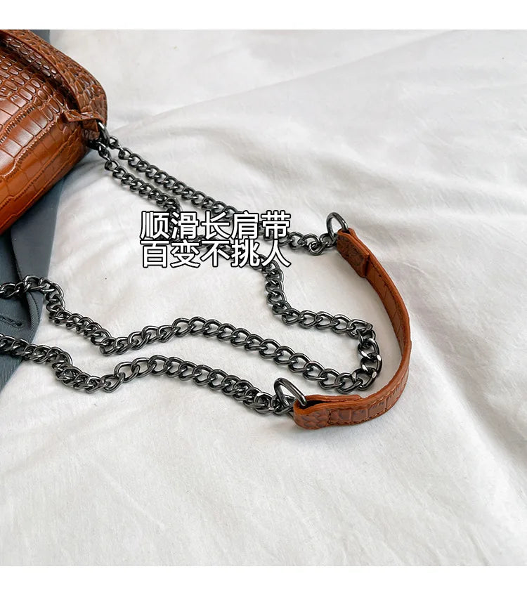 2026 new bag high-end crocodile pattern retro chain bag fashionable single shoulder crossbody bag