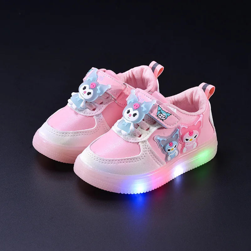 New Cartoon Kuromi Light Up Kids Sneakers Spring Autumn Fashion LED Shoes Big Electronic Vibration Children Casual Shoes