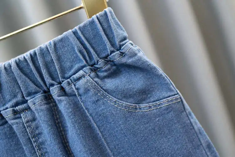 Girls Blue Jeans for Children's Fashion Clothing Princess Kids Denim Wide-leg Pants Baby Teens Girl Flared Bow Applique Trousers