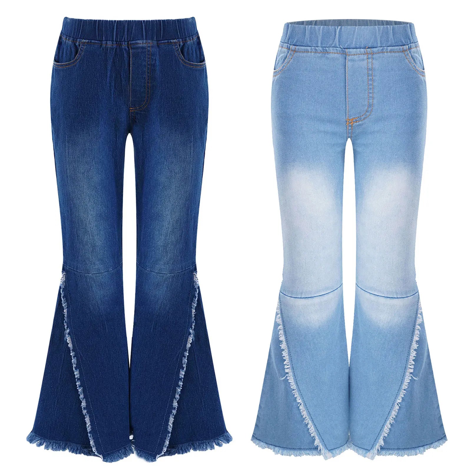 Kids Baby Girls Flare Pants Crisscross Ripped Bell Bottom Hem Denim Wide-leg Pants Children Toddler Cute Jeans Trousers Clothes