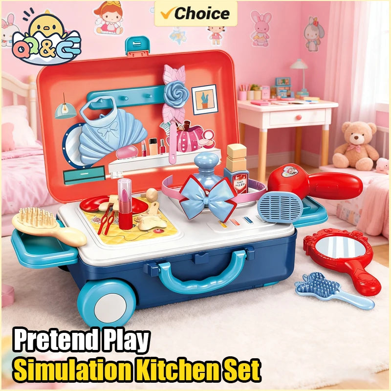 Children's Play House Kitchen Toys Simulation Girls Beauty Portable Tools Kitchen Utensils Tableware Trolley Case Medical Kit