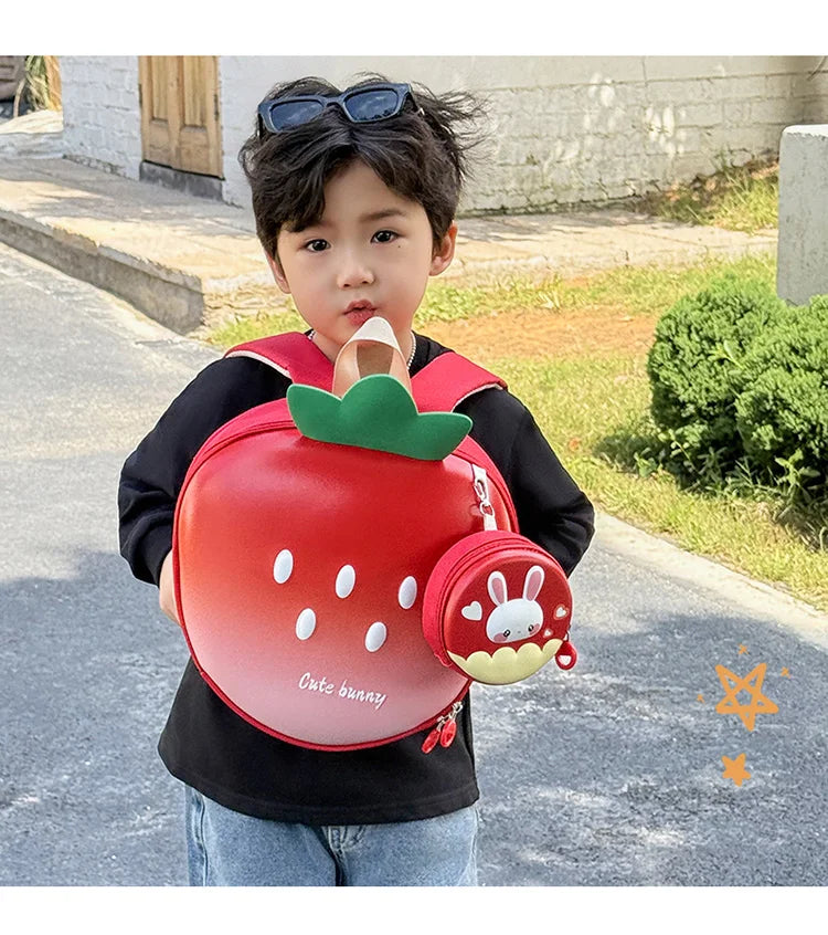 Cartoon Children Backpack 3D Strawberry Cute Toddler School Bags Fashionable New Outdoor Kids Eggshell Bag Accessories